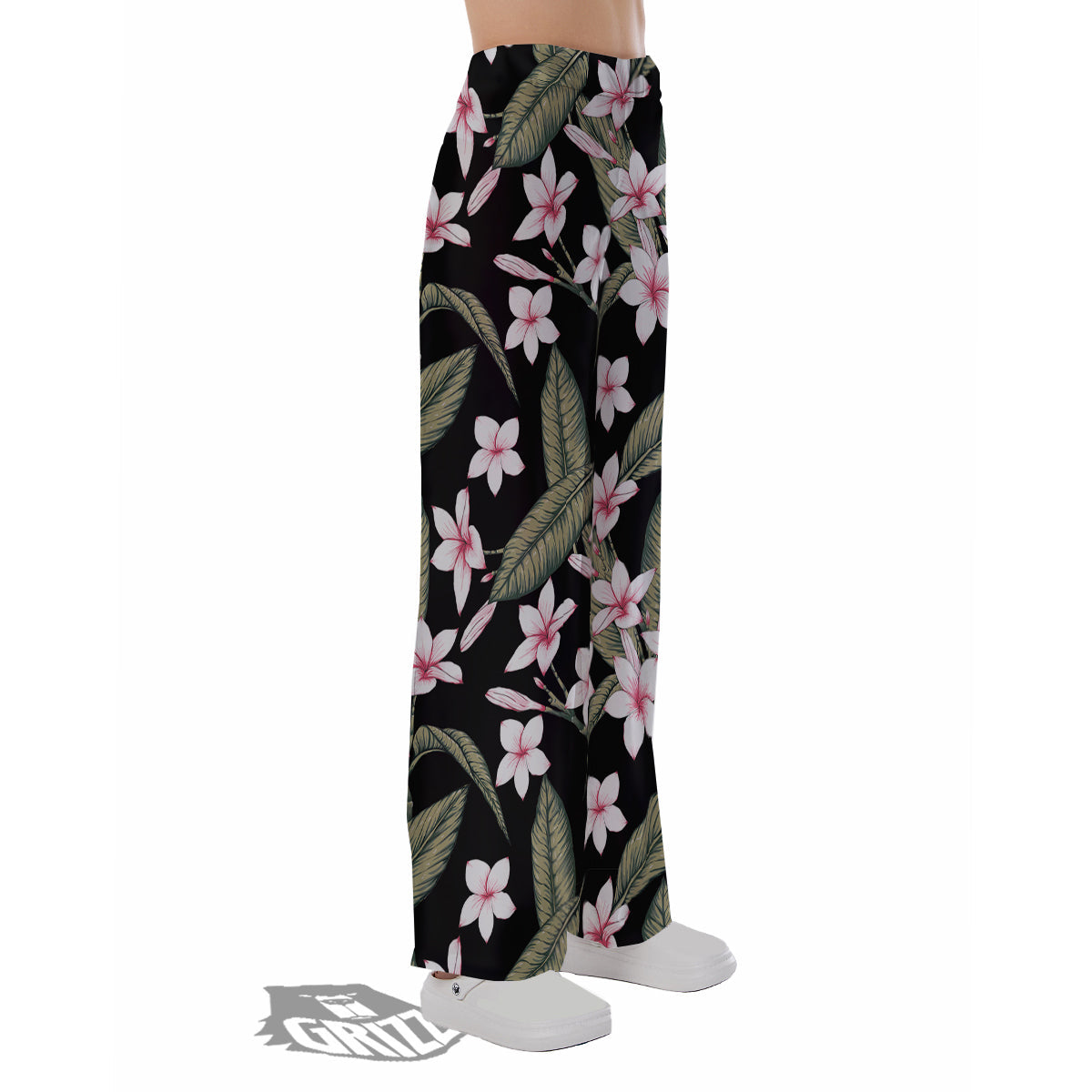 Flower Frangipani Watercolor Print Pattern Pajama Pants-grizzshop