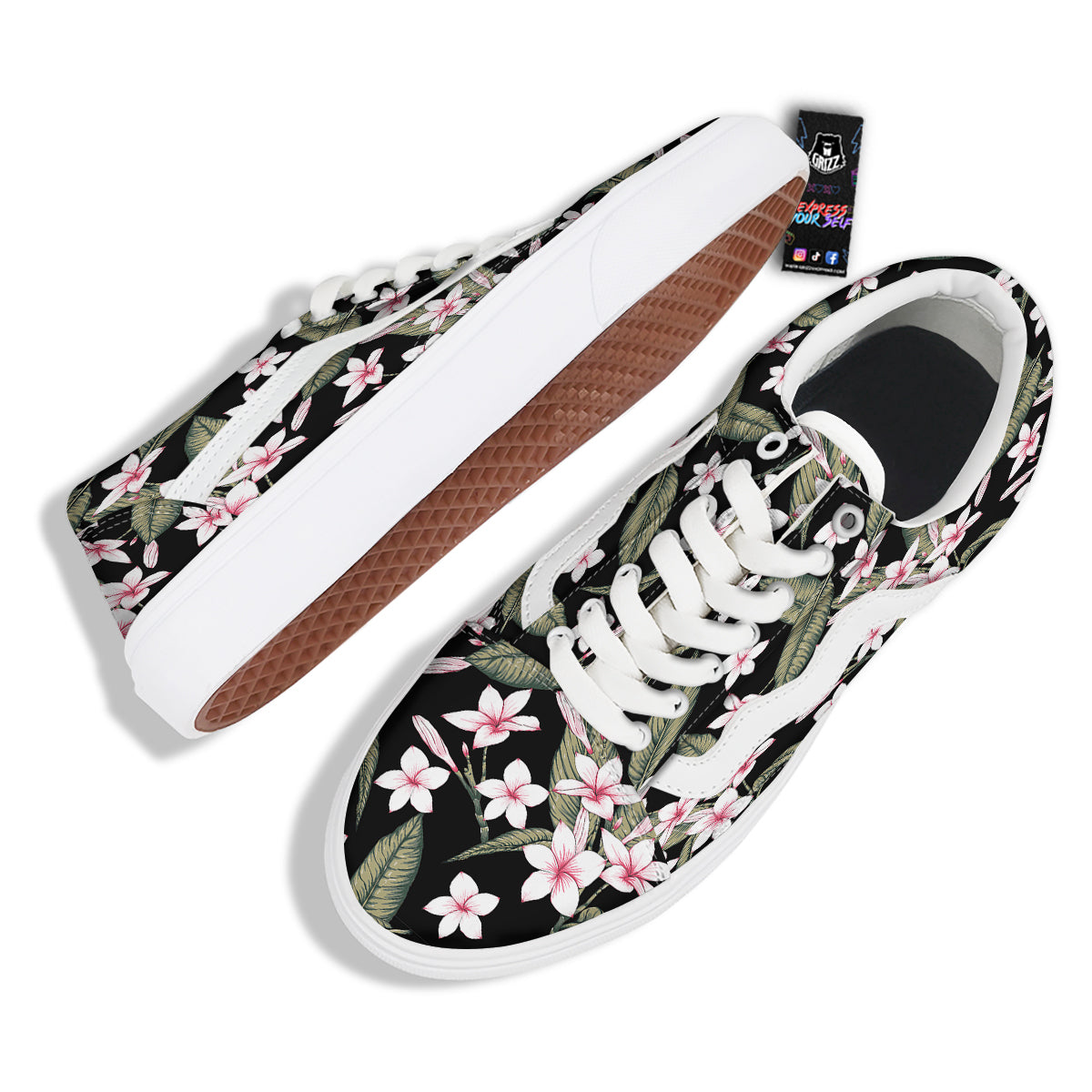 Flower Frangipani Watercolor Print Pattern Skate Shoes-grizzshop