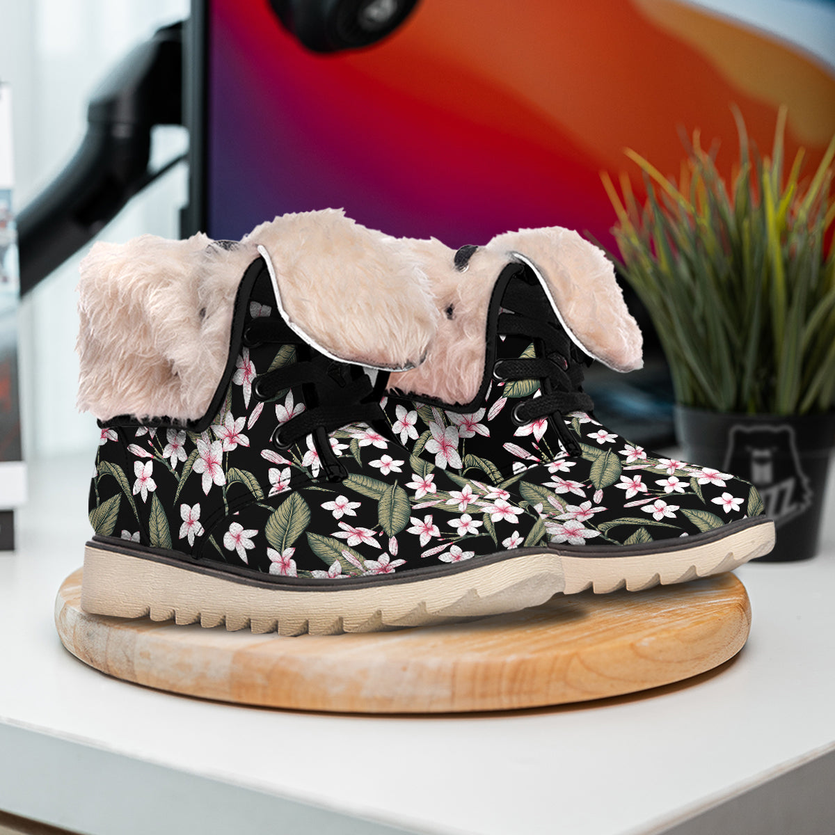 Flower Frangipani Watercolor Print Pattern Snow Boots-grizzshop