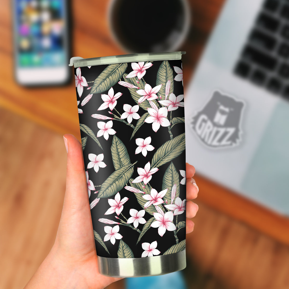 Flower Frangipani Watercolor Print Pattern Tumbler-grizzshop