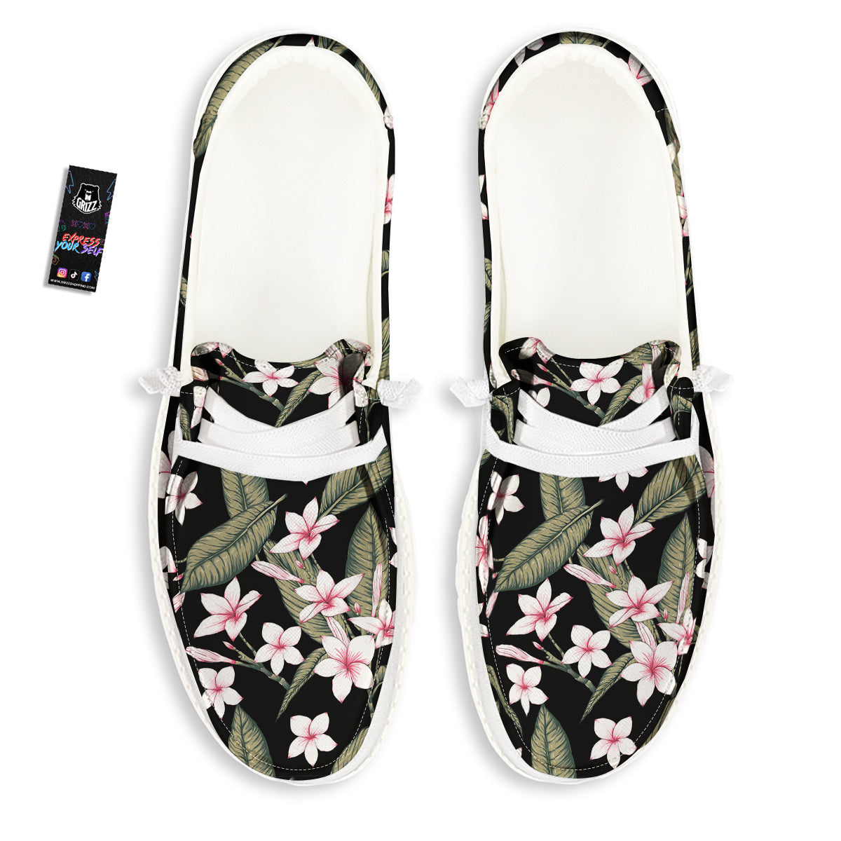 Flower Frangipani Watercolor Print Pattern White Loafers-grizzshop