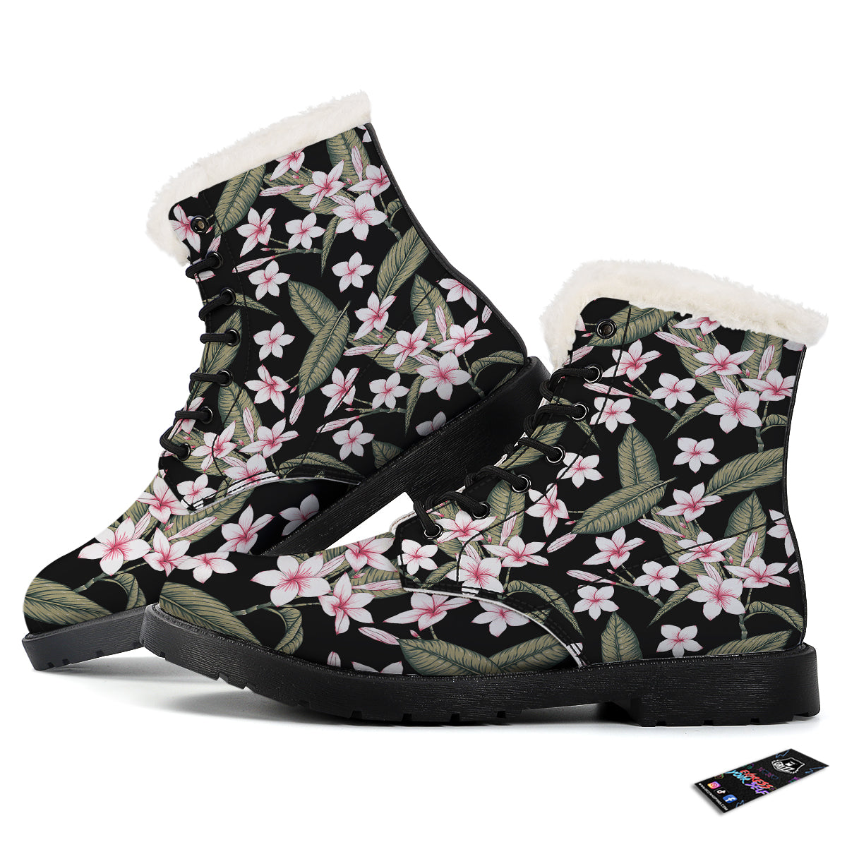 Flower Frangipani Watercolor Print Pattern Winter Boots-grizzshop