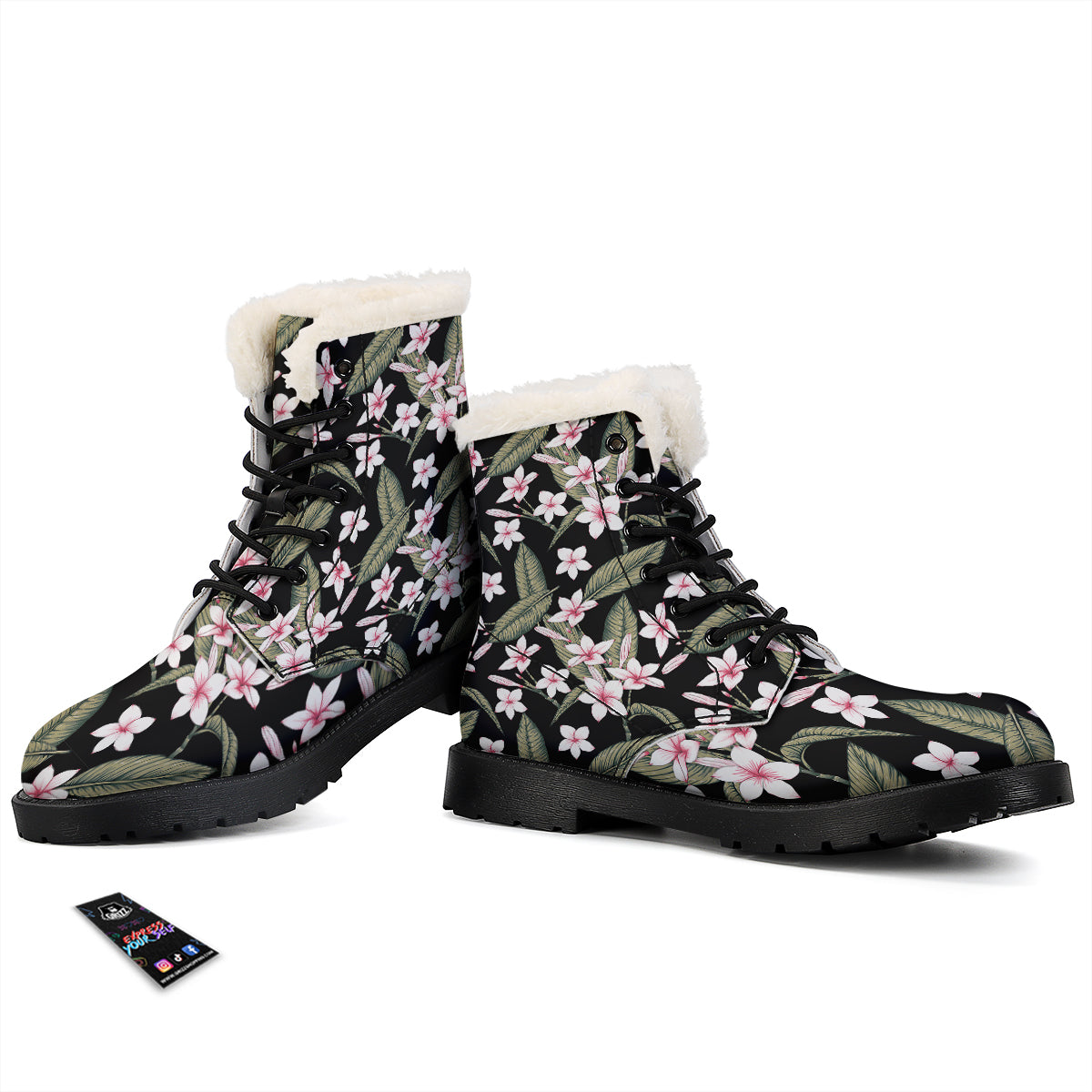 Flower Frangipani Watercolor Print Pattern Winter Boots-grizzshop