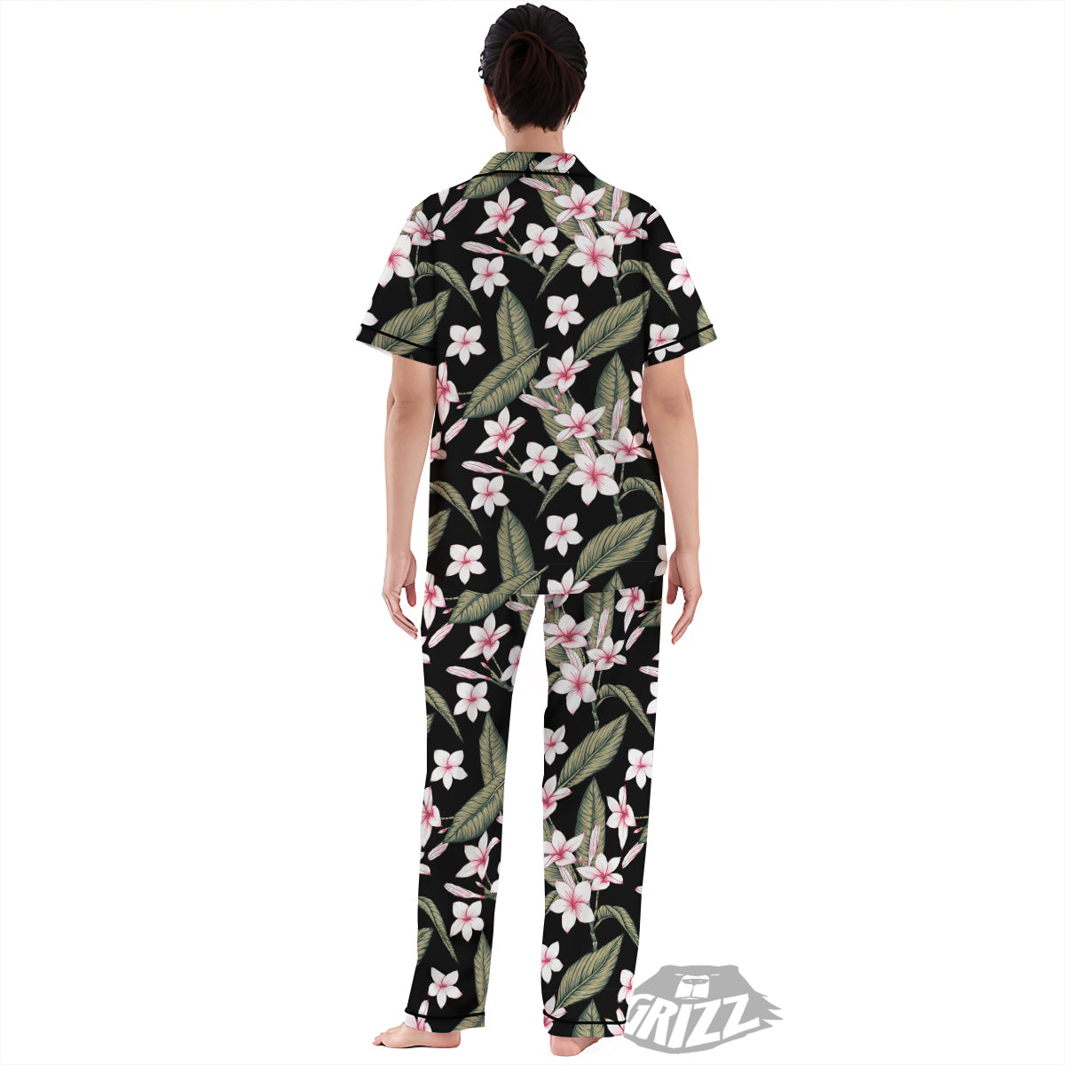 Flower Frangipani Watercolor Print Pattern Women's Pajamas Set-grizzshop