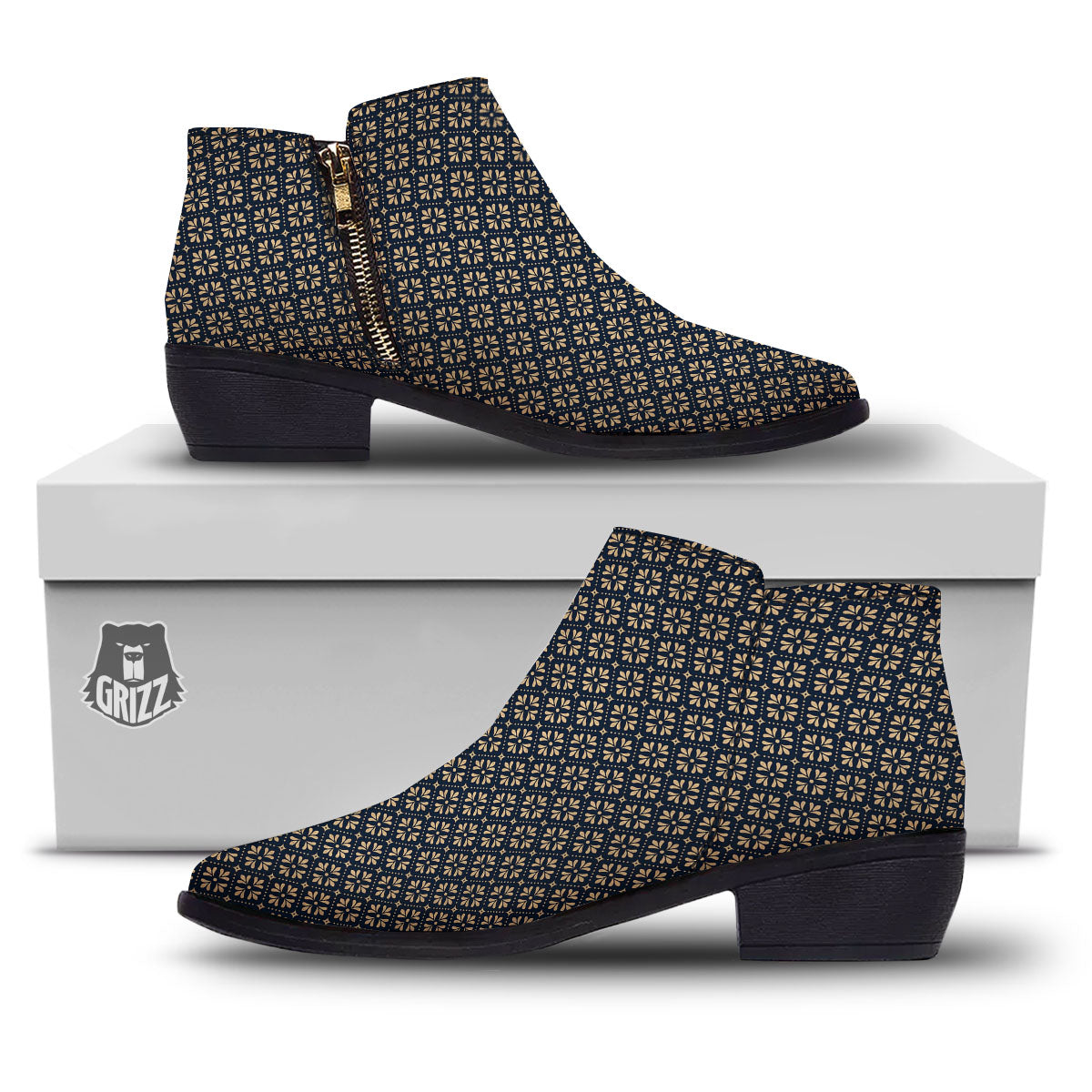 Flower Geometric Dot Print Pattern Ankle Boots-grizzshop