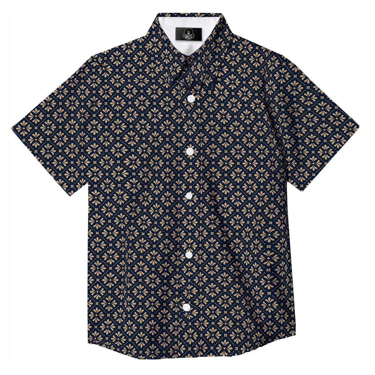 Flower Geometric Dot Print Pattern Button Up Shirt-grizzshop