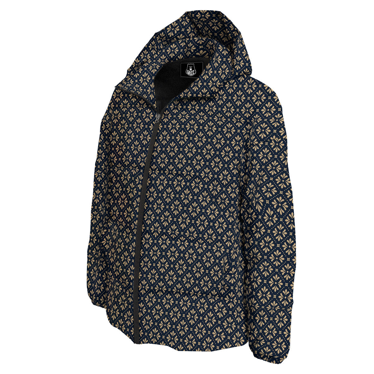 Flower Geometric Dot Print Pattern Down Jacket-grizzshop