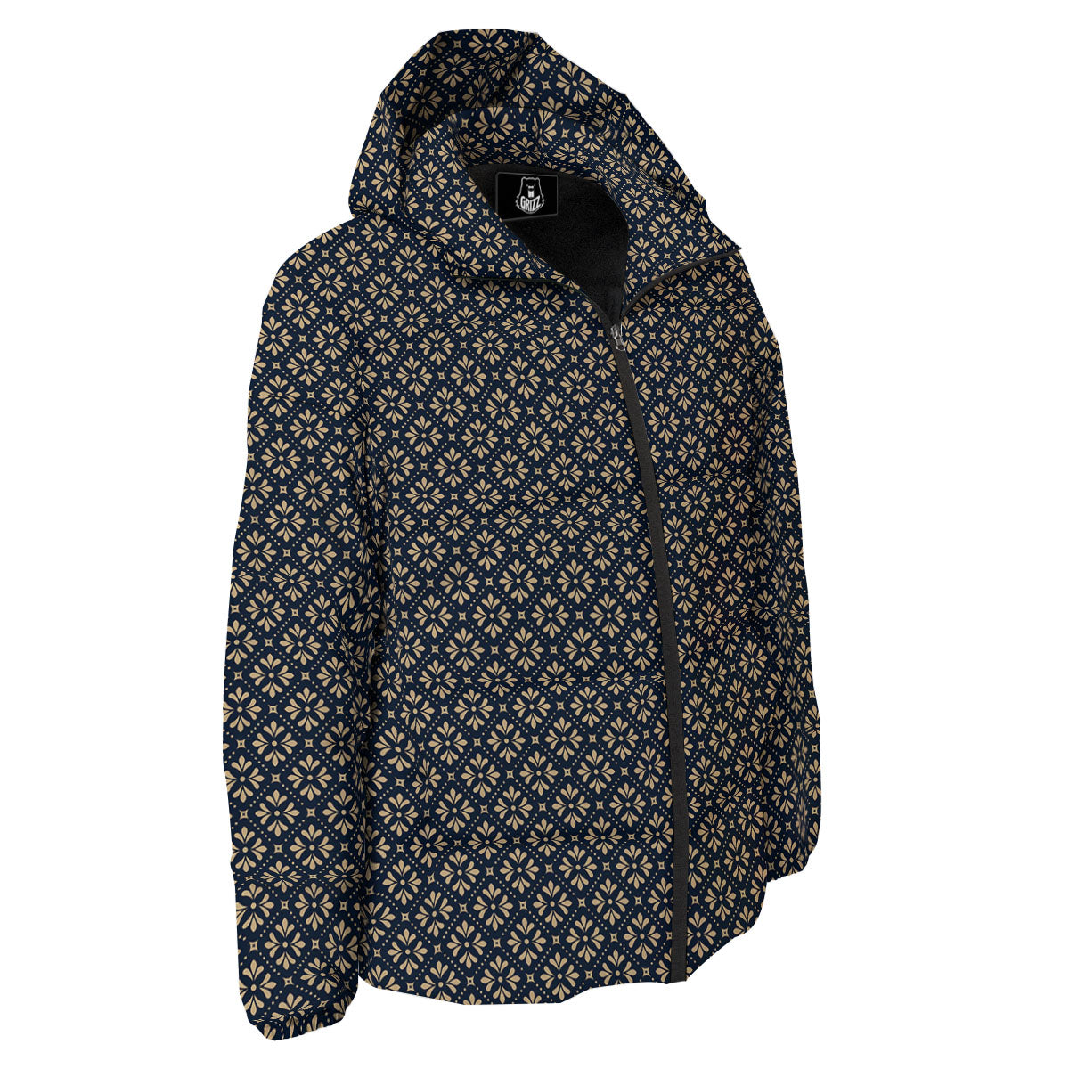 Flower Geometric Dot Print Pattern Down Jacket-grizzshop