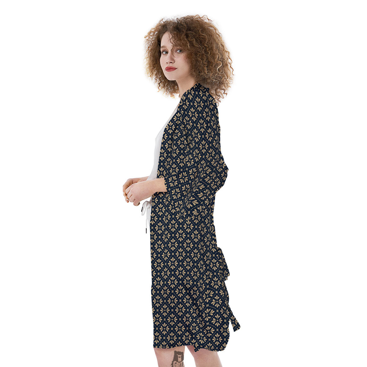 Flower Geometric Dot Print Pattern Kimono-grizzshop