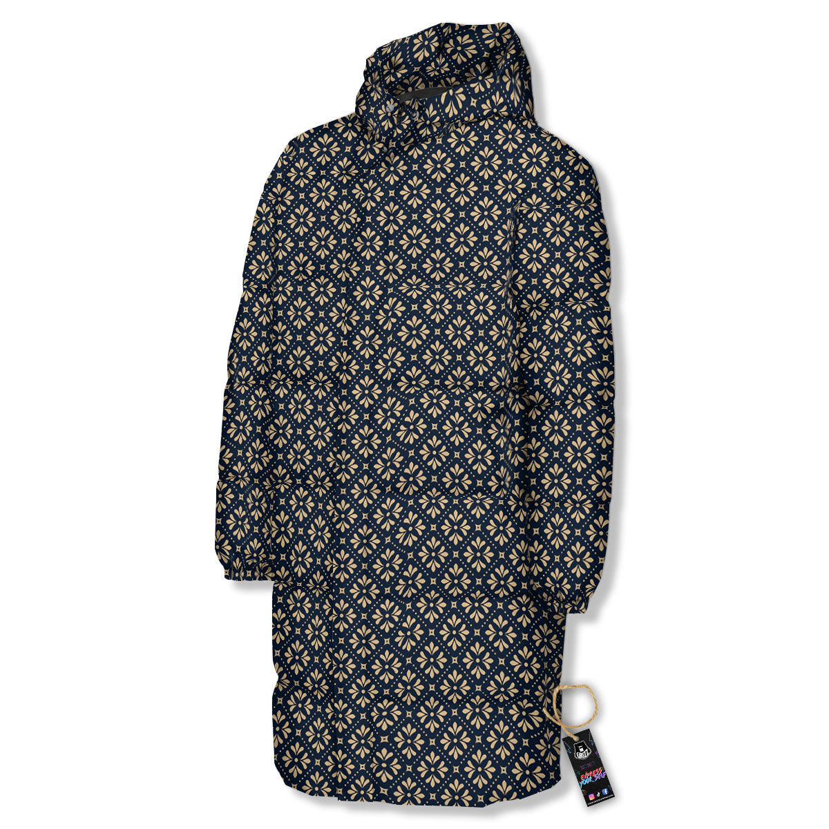 Flower Geometric Dot Print Pattern Long Down Jacket-grizzshop