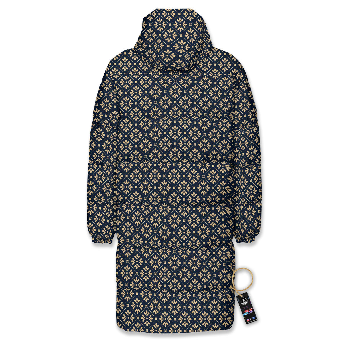 Flower Geometric Dot Print Pattern Long Down Jacket-grizzshop