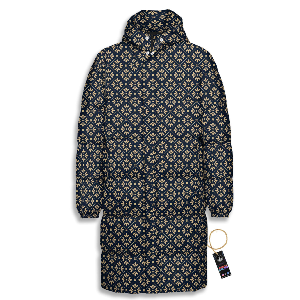 Flower Geometric Dot Print Pattern Long Down Jacket-grizzshop