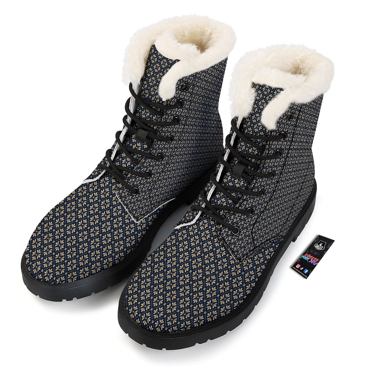 Flower Geometric Dot Print Pattern Winter Boots-grizzshop