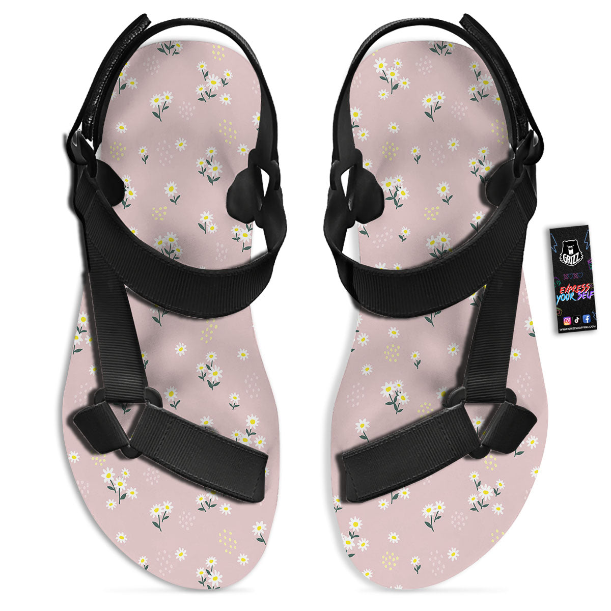 Flower Girly Spring Print Pattern Black Open Toe Sandals-grizzshop