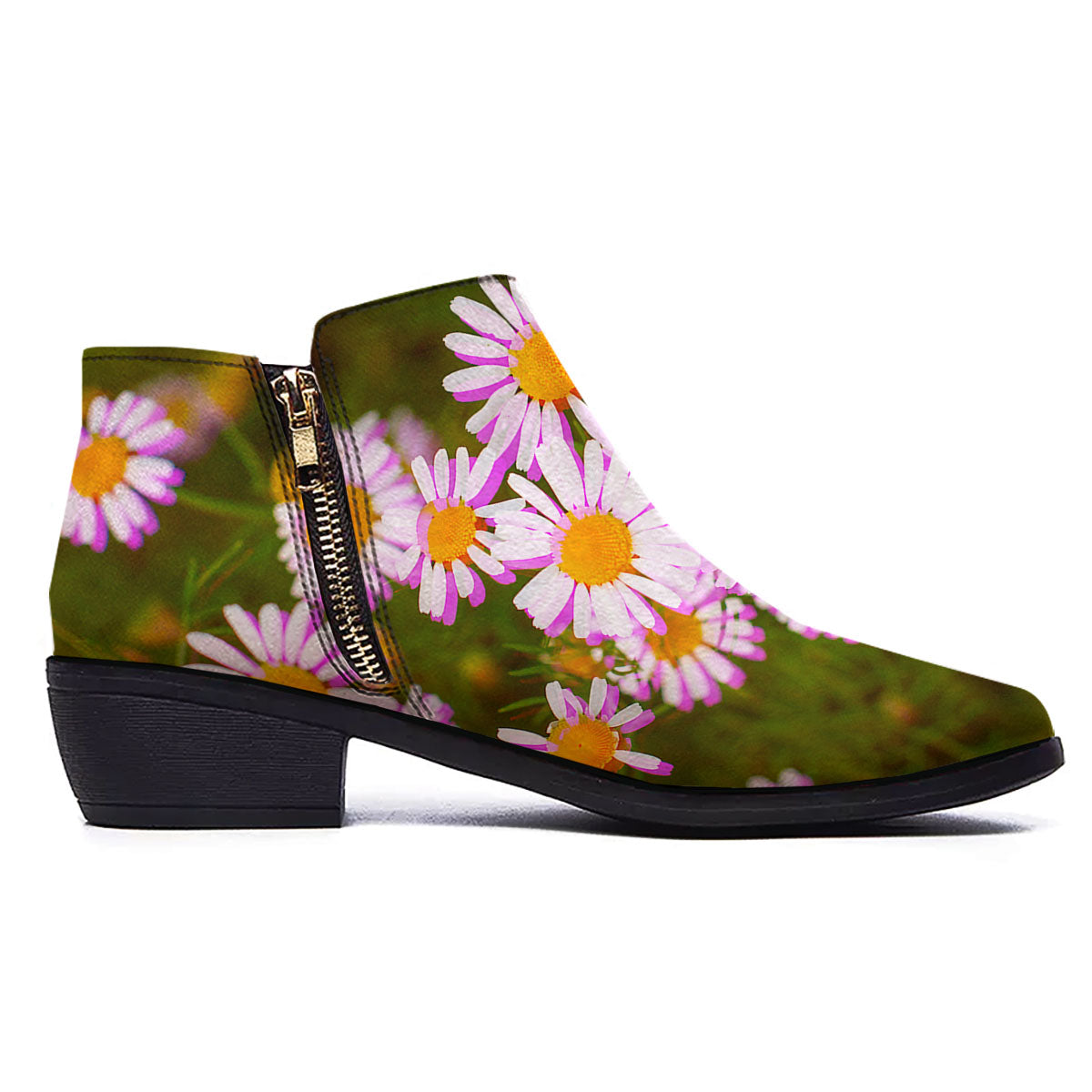 Flower Glitch Daisy Print Ankle Boots-grizzshop