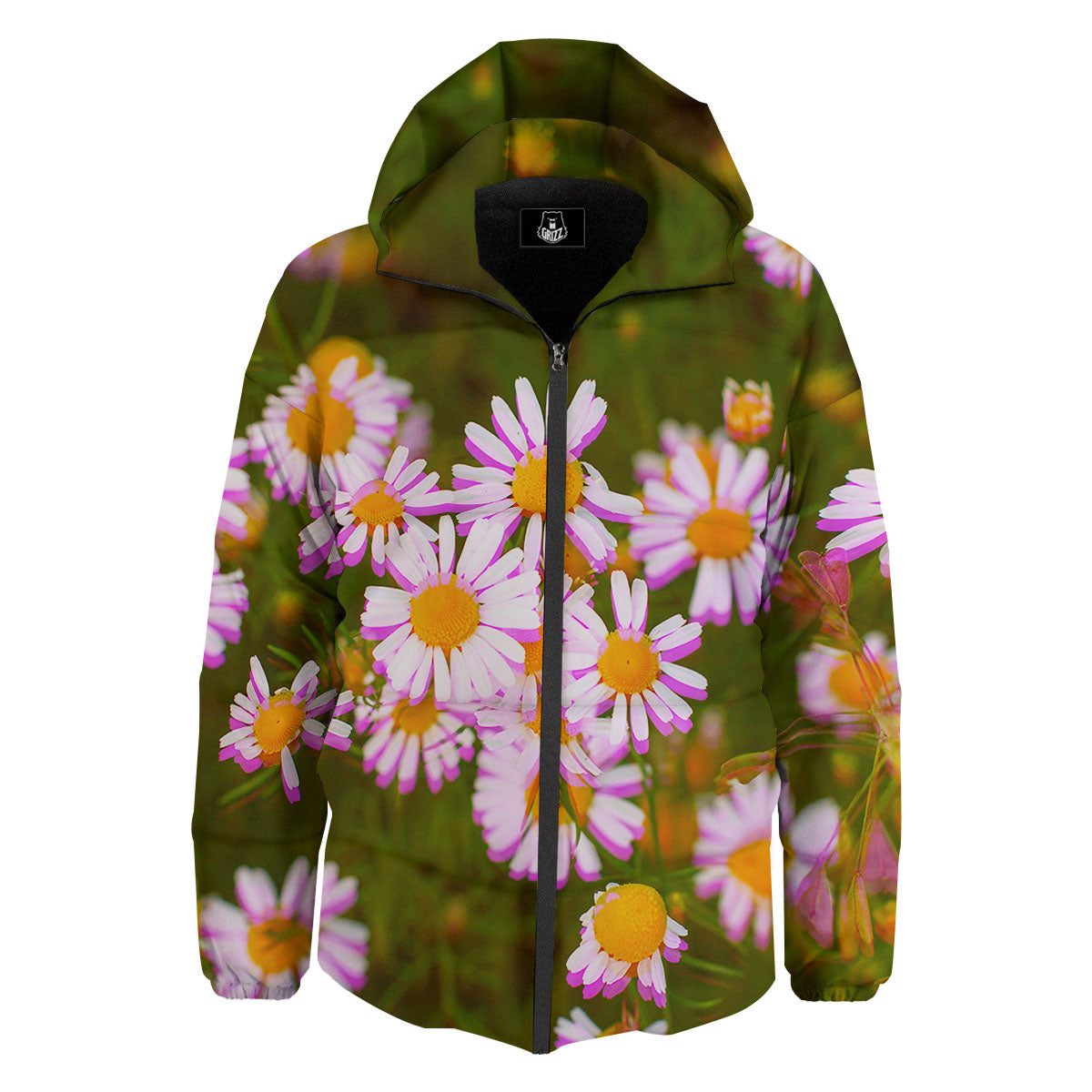 Flower Glitch Daisy Print Down Jacket-grizzshop