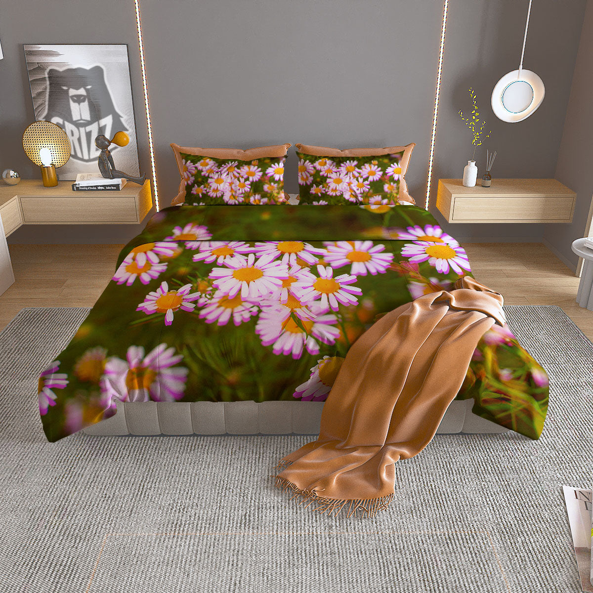 Flower Glitch Daisy Print Duvet Cover Bedding Set