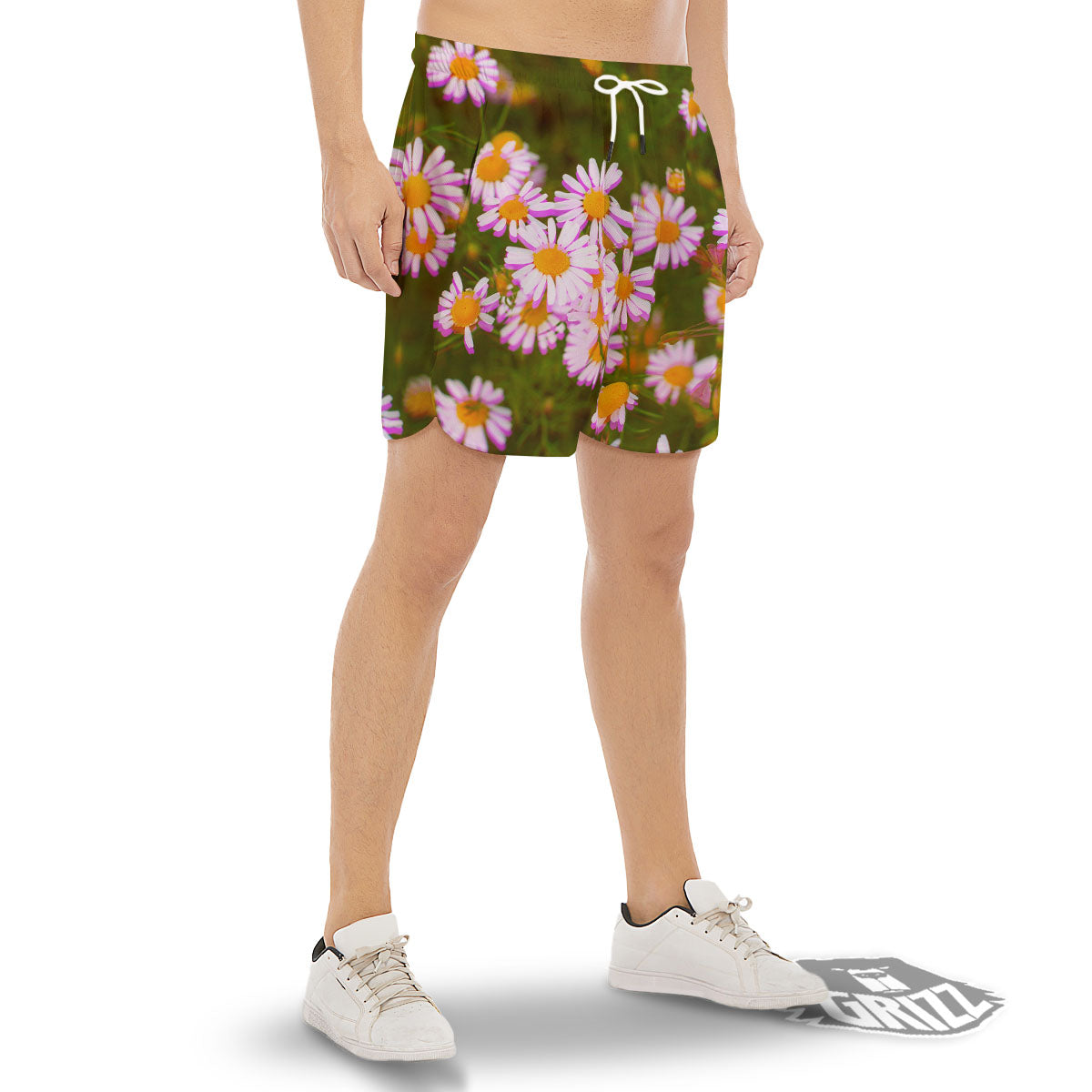 Flower Glitch Daisy Print Men's Gym Shorts-grizzshop