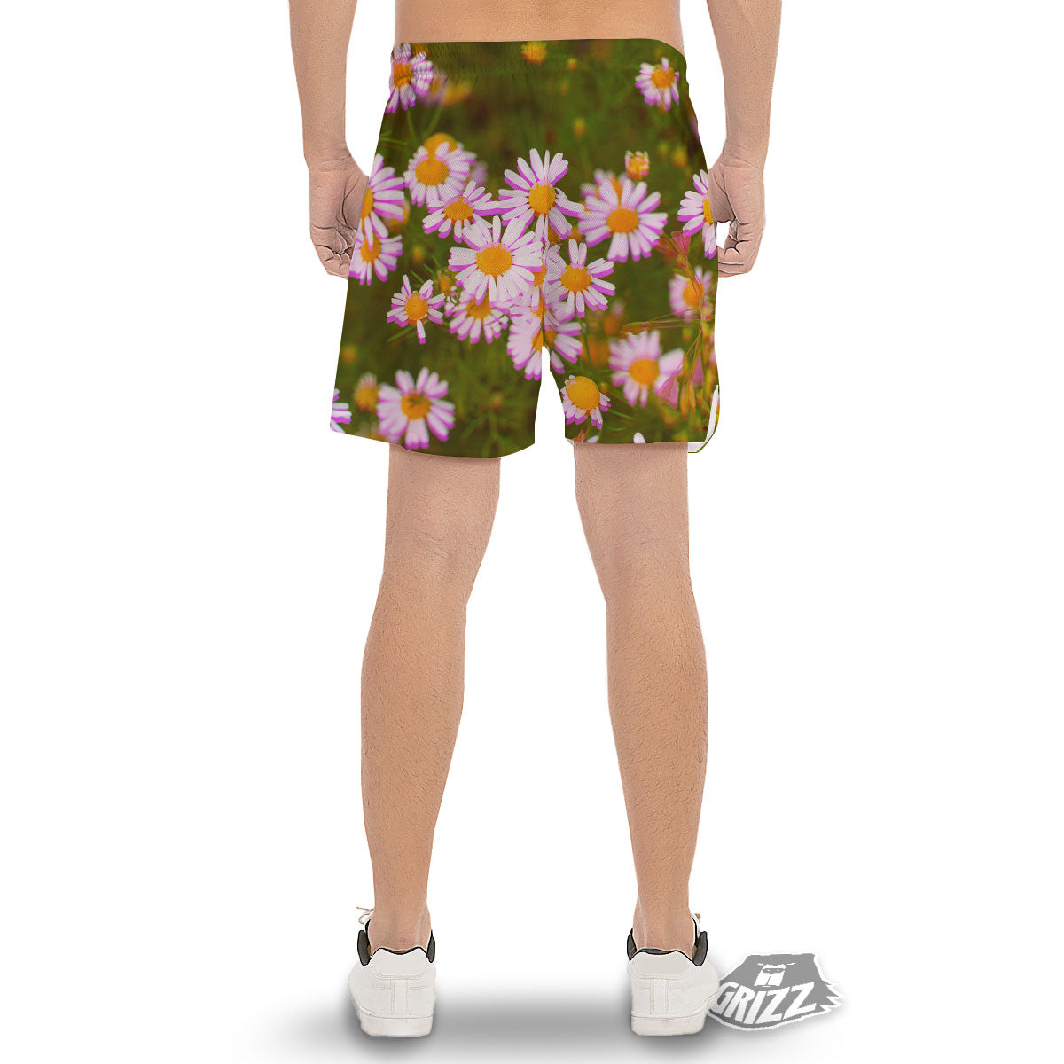 Flower Glitch Daisy Print Men's Gym Shorts-grizzshop