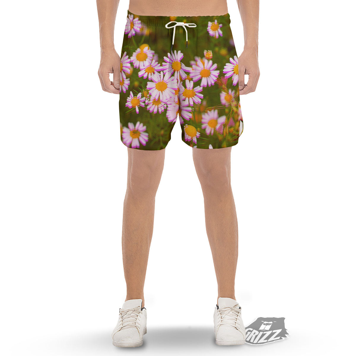 Flower Glitch Daisy Print Men's Gym Shorts-grizzshop