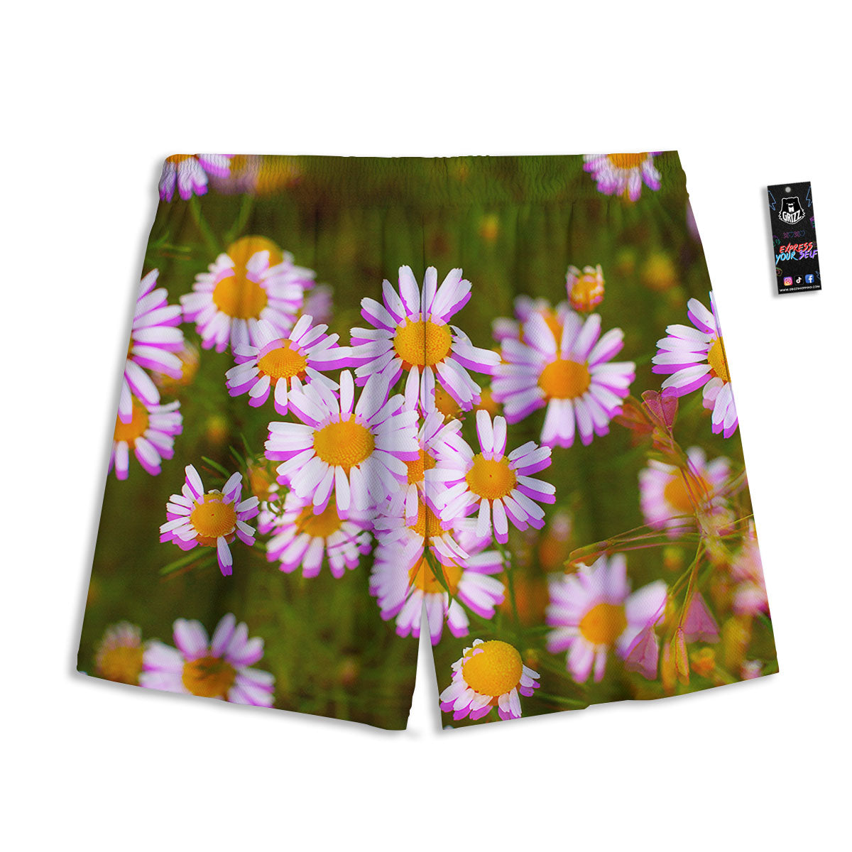 Flower Glitch Daisy Print Mesh Shorts