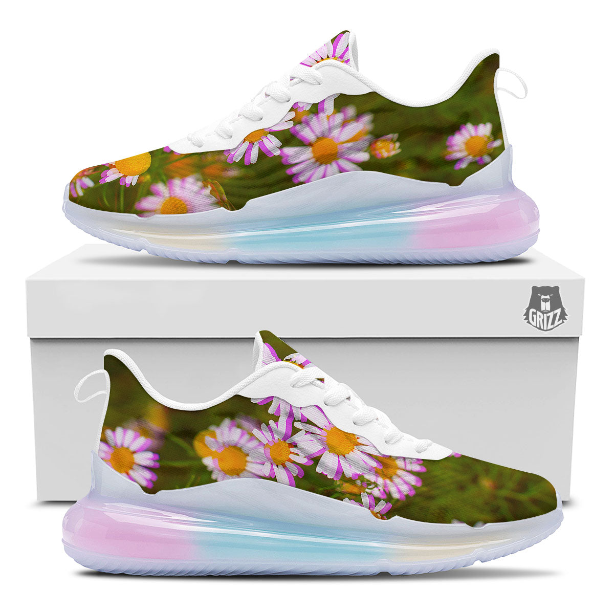 Flower Glitch Daisy Print Running Sneakers-grizzshop