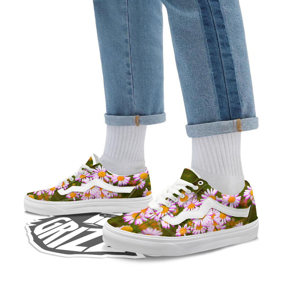 Flower Glitch Daisy Print Skate Shoes-grizzshop