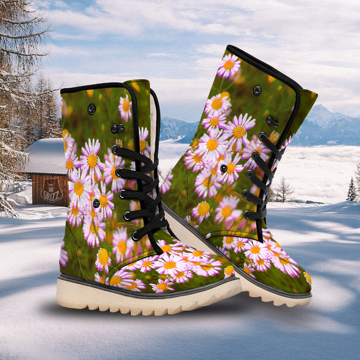 Flower Glitch Daisy Print Snow Boots-grizzshop