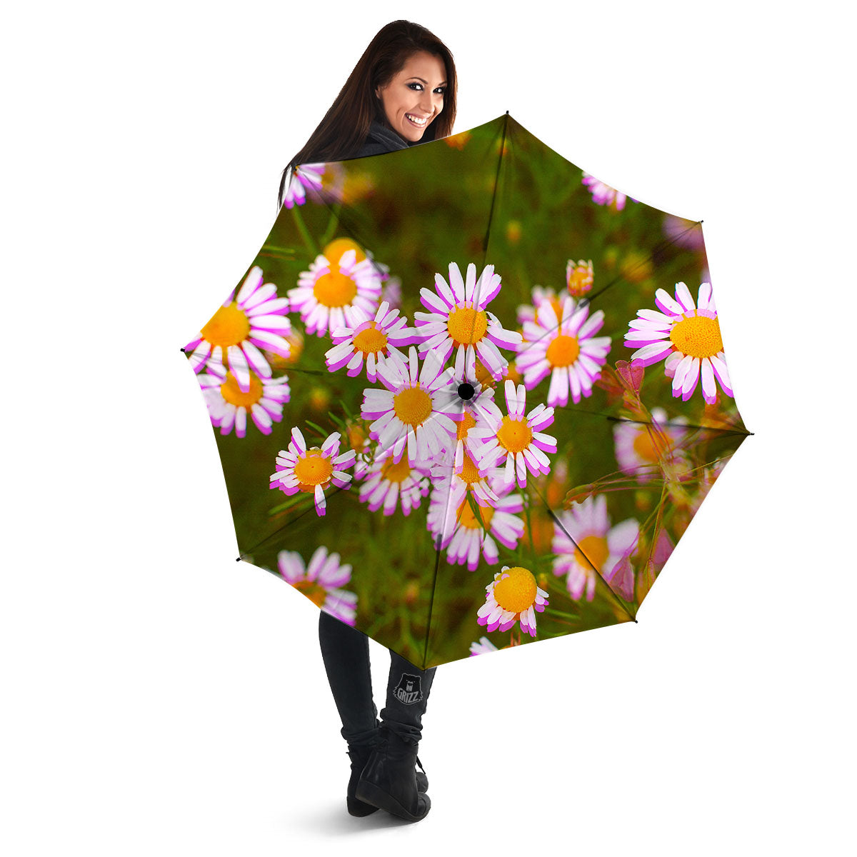 Flower Glitch Daisy Print Umbrella-grizzshop