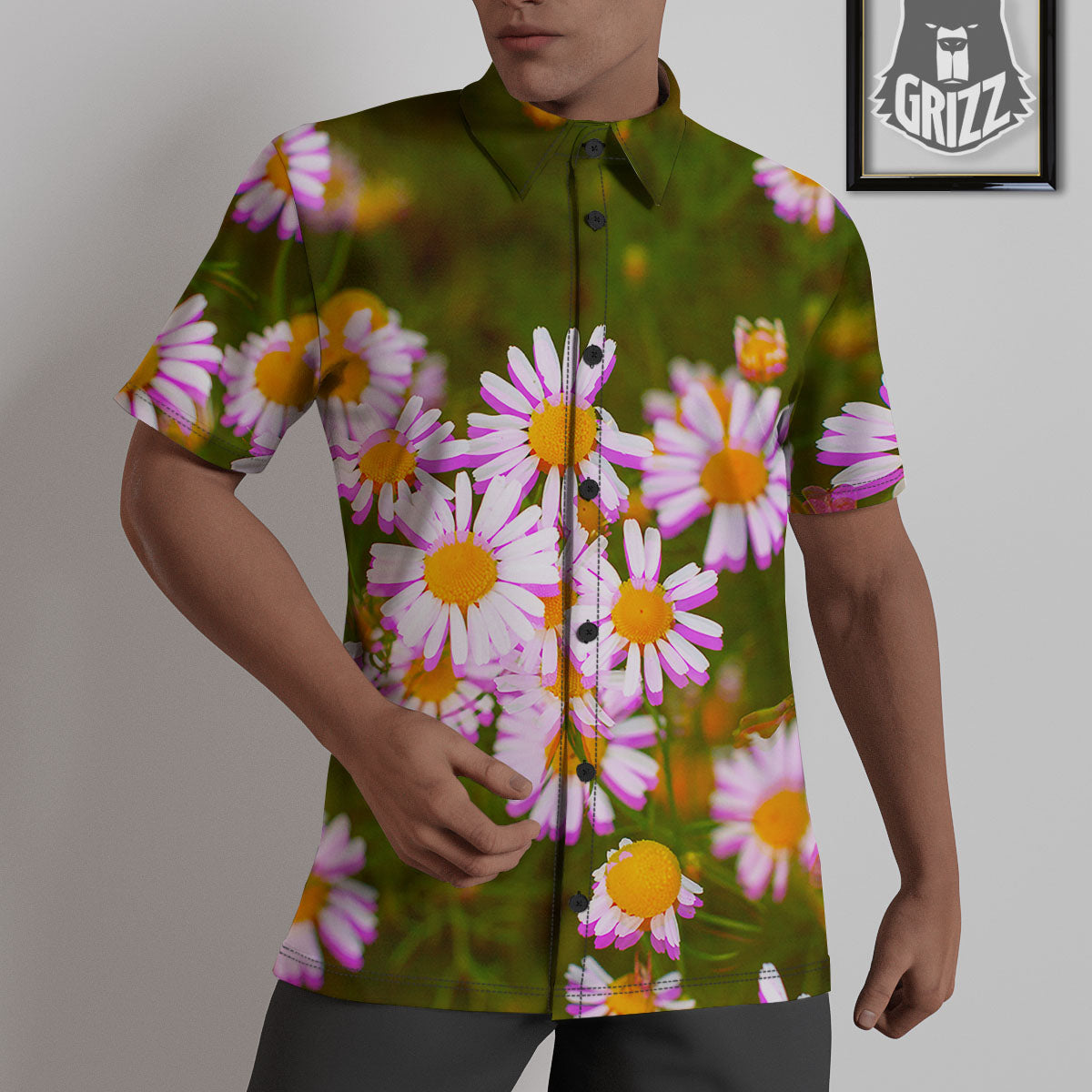Flower Glitch Daisy Print Untucked Shirts-grizzshop