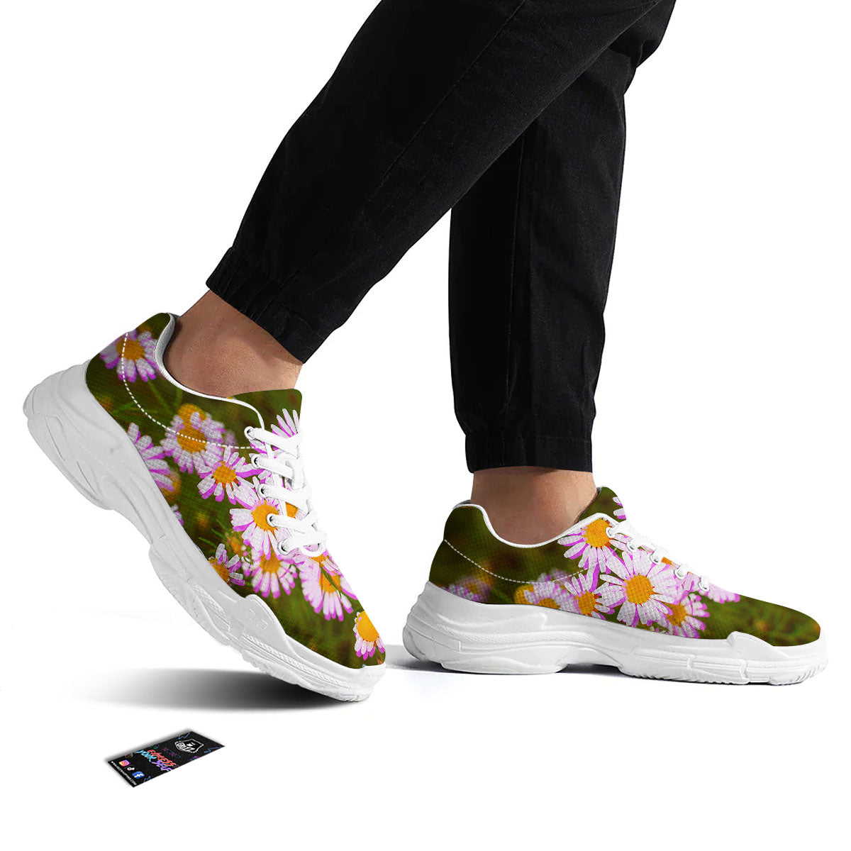 Flower Glitch Daisy Print White Chunky Shoes-grizzshop