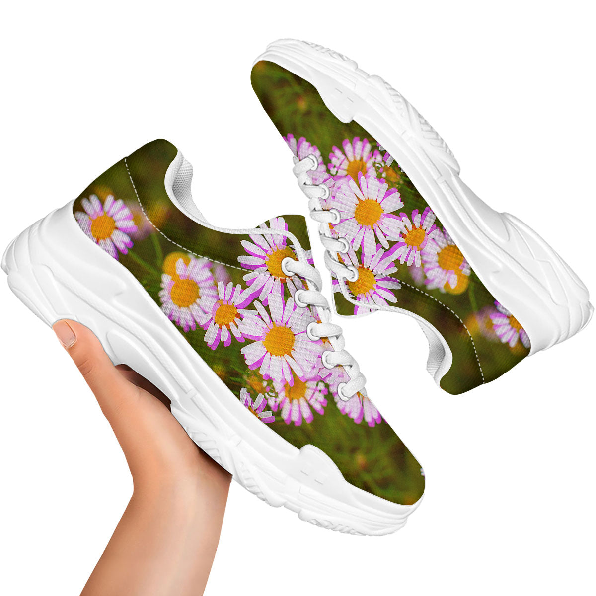 Flower Glitch Daisy Print White Chunky Shoes-grizzshop