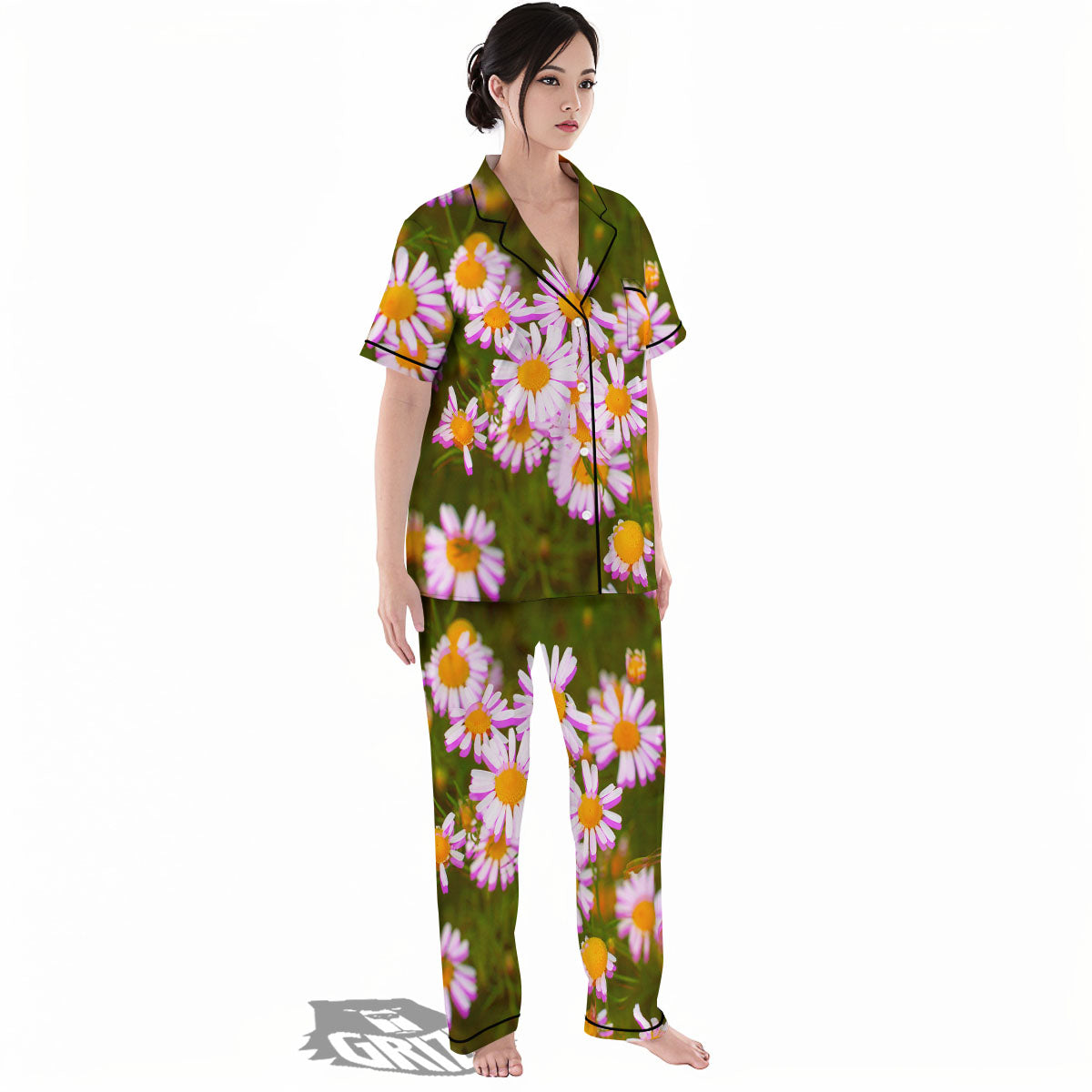 Flower Glitch Daisy Print Women's Pajamas Set-grizzshop
