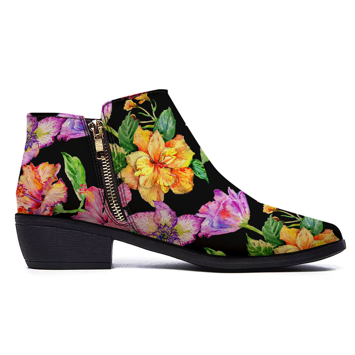 Flower Hawaiian Aloha Print Ankle Boots-grizzshop