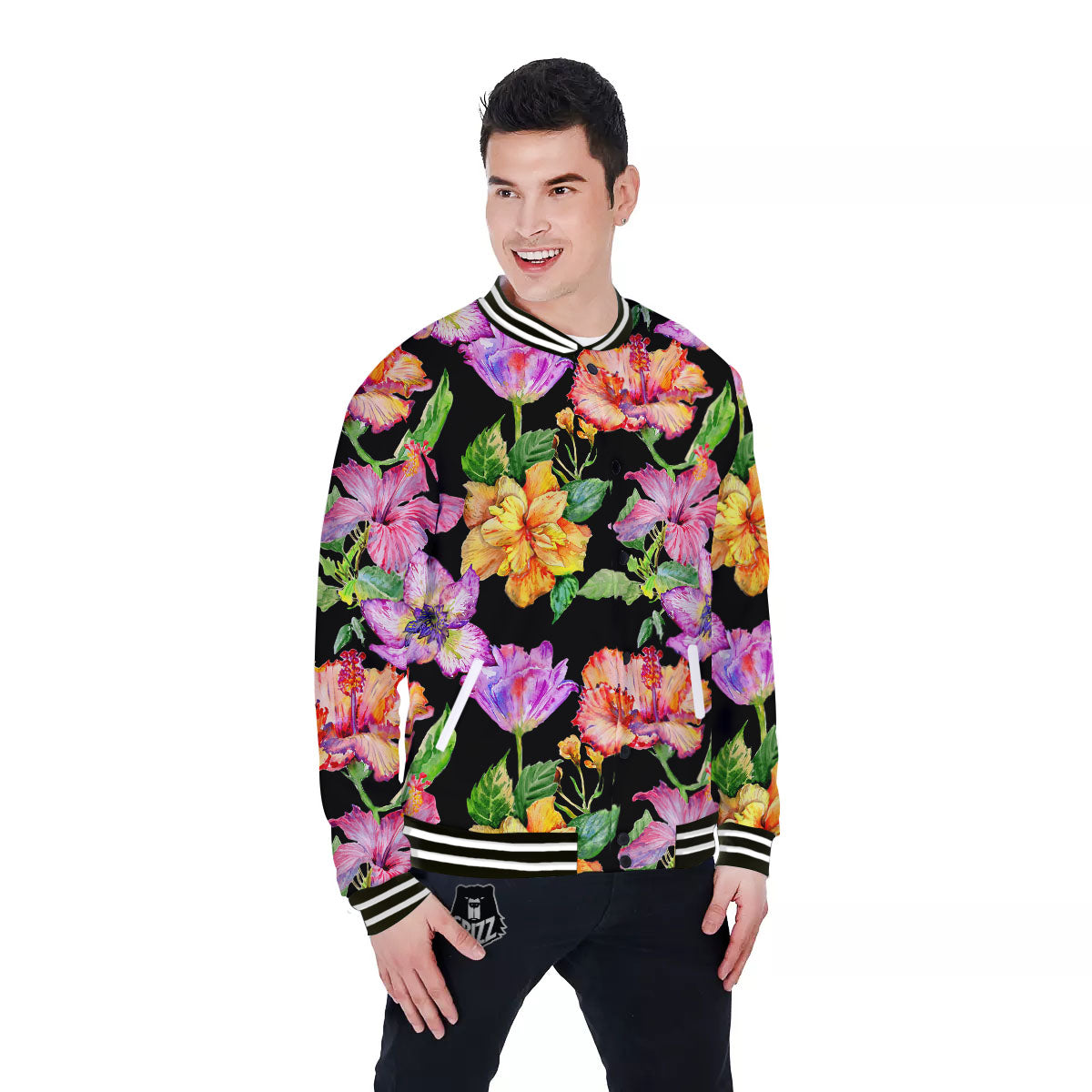 Flower Hawaiian Aloha Print Baseball Jacket-grizzshop