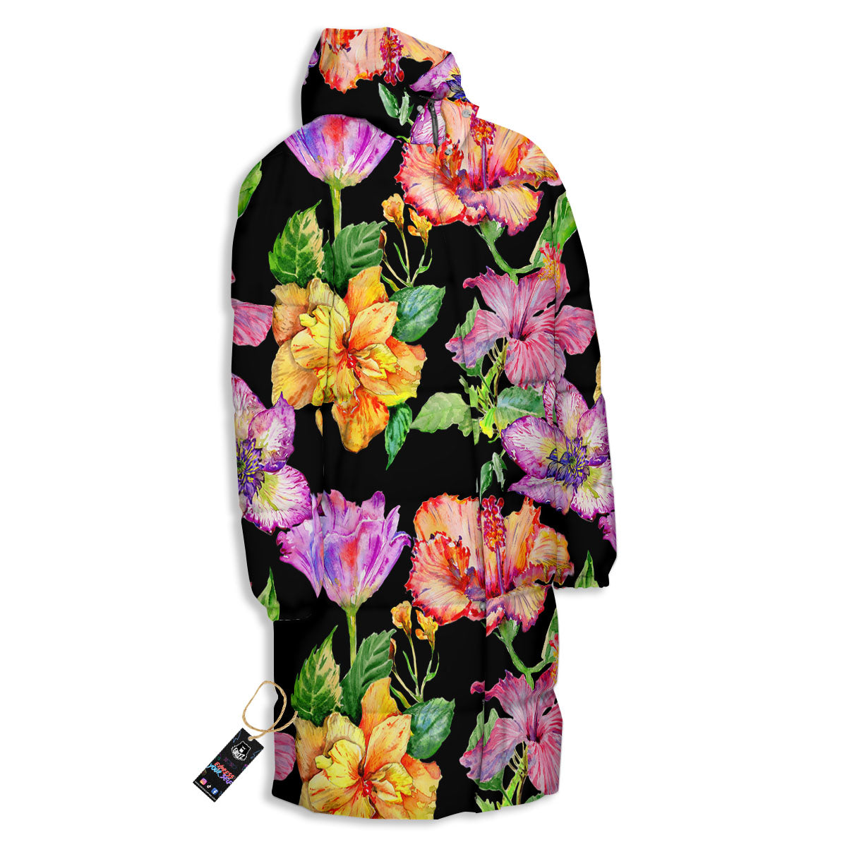 Flower Hawaiian Aloha Print Long Down Jacket-grizzshop