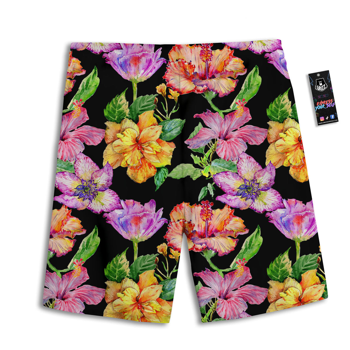 Flower Hawaiian Aloha Print Men's Athletic Shorts-grizzshop