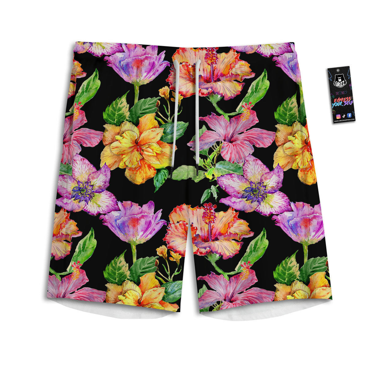 Flower Hawaiian Aloha Print Men's Athletic Shorts-grizzshop