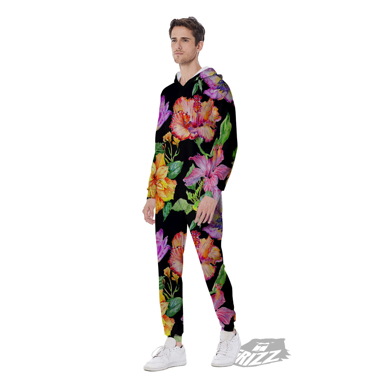 Flower Hawaiian Aloha Print Men's Jumpsuit-grizzshop