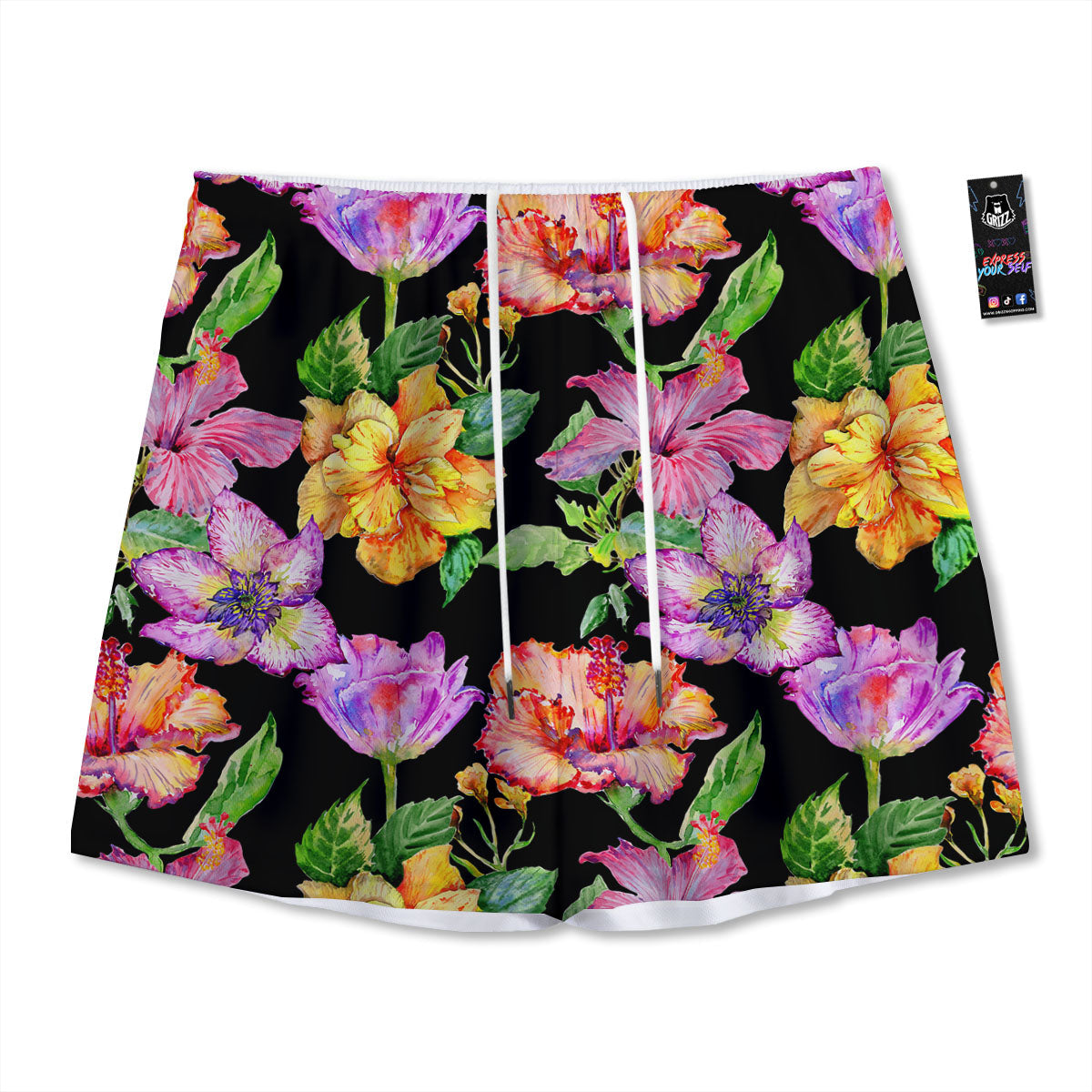Flower Hawaiian Aloha Print Mesh Shorts-grizzshop