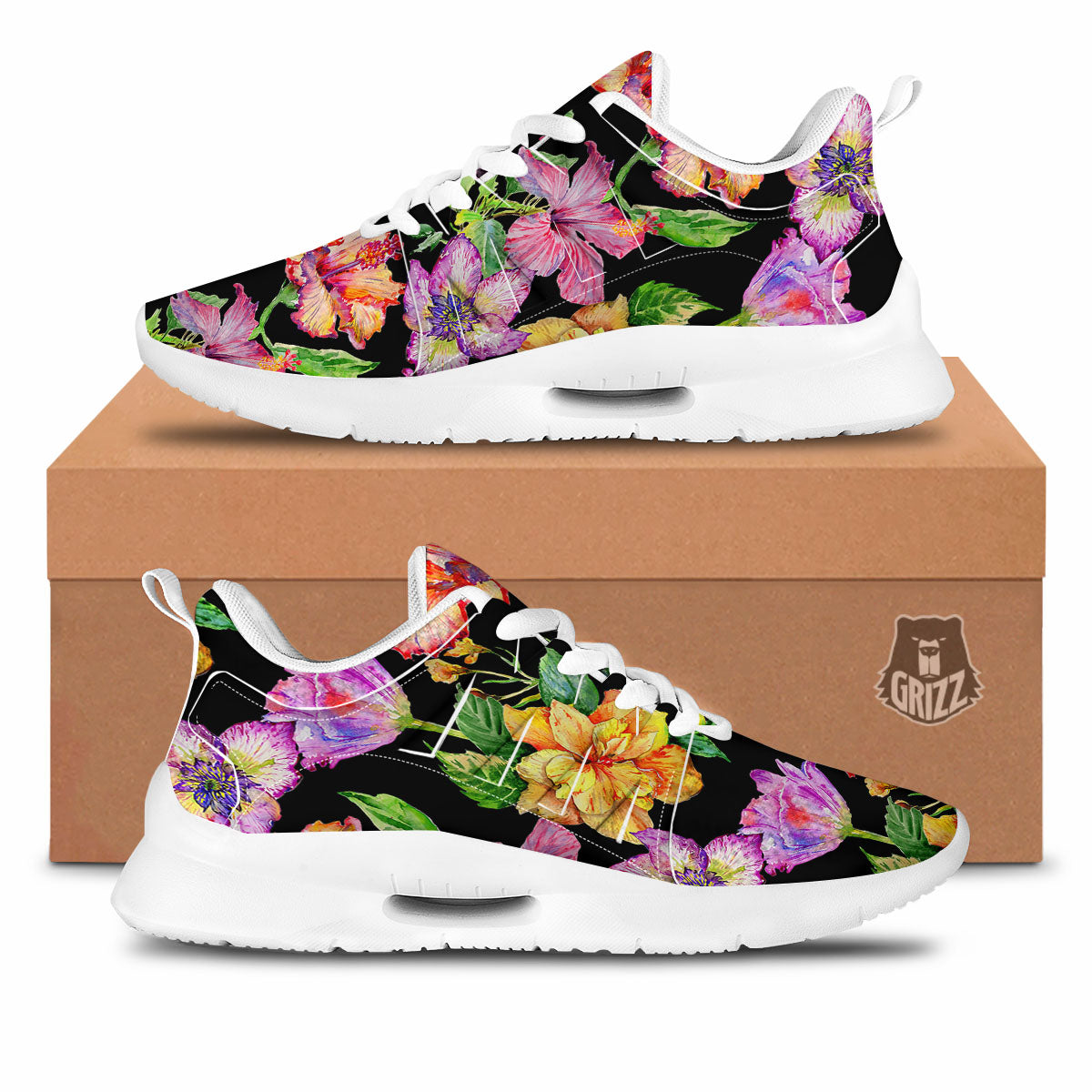 Flower Hawaiian Aloha Print Tennis Shoes-grizzshop