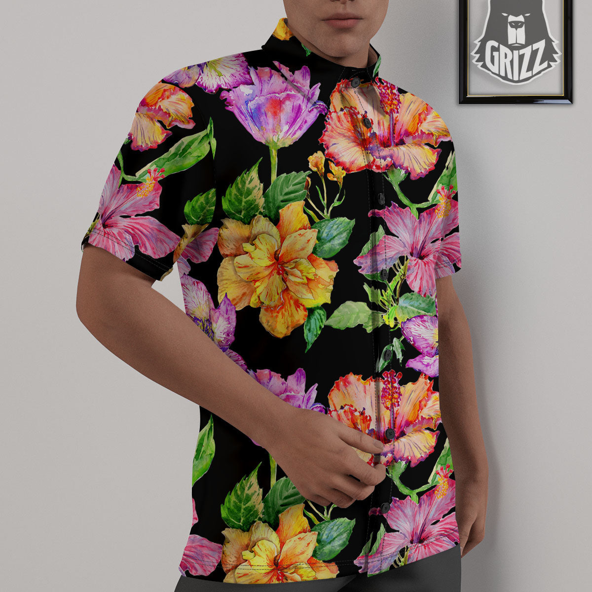 Flower Hawaiian Aloha Print Untucked Shirts-grizzshop