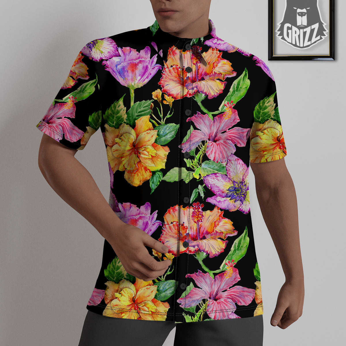 Flower Hawaiian Aloha Print Untucked Shirts-grizzshop
