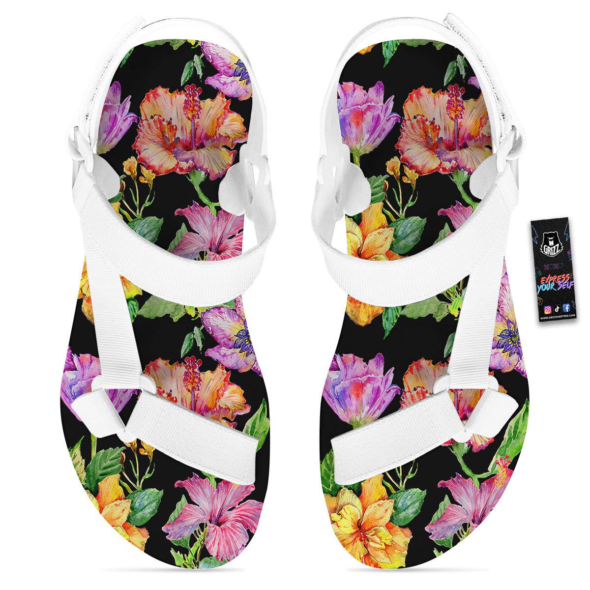 Flower Hawaiian Aloha Print White Open Toe Sandals-grizzshop
