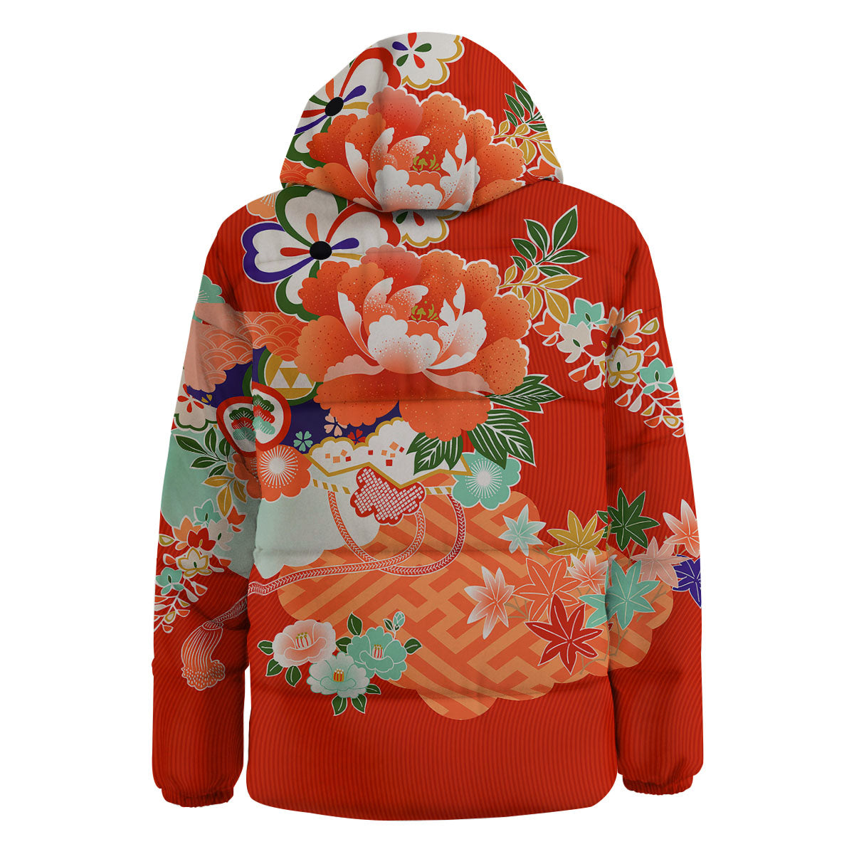 Flower Japanese Print Down Jacket-grizzshop