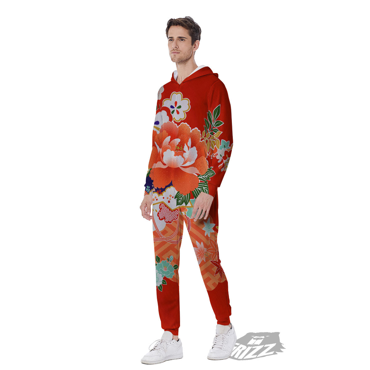 Flower Japanese Print Men's Jumpsuit-grizzshop