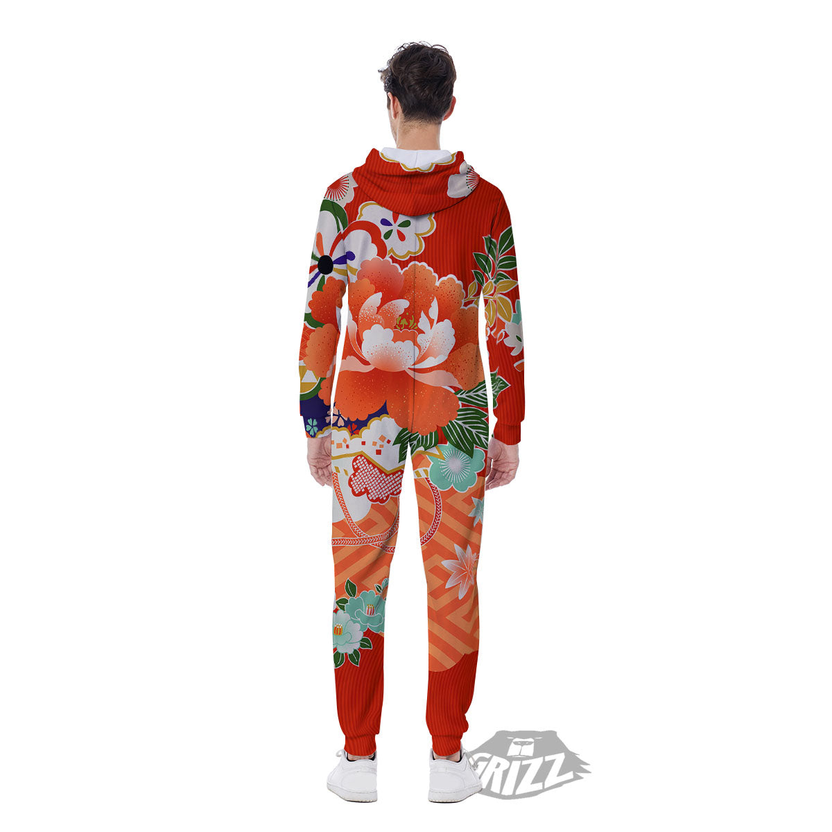 Flower Japanese Print Men's Jumpsuit-grizzshop