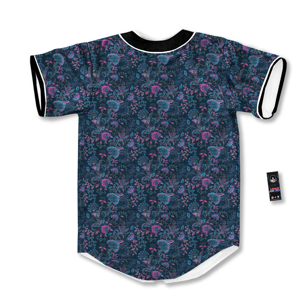 Flower Jeans Denim Print Pattern Baseball Jersey-grizzshop
