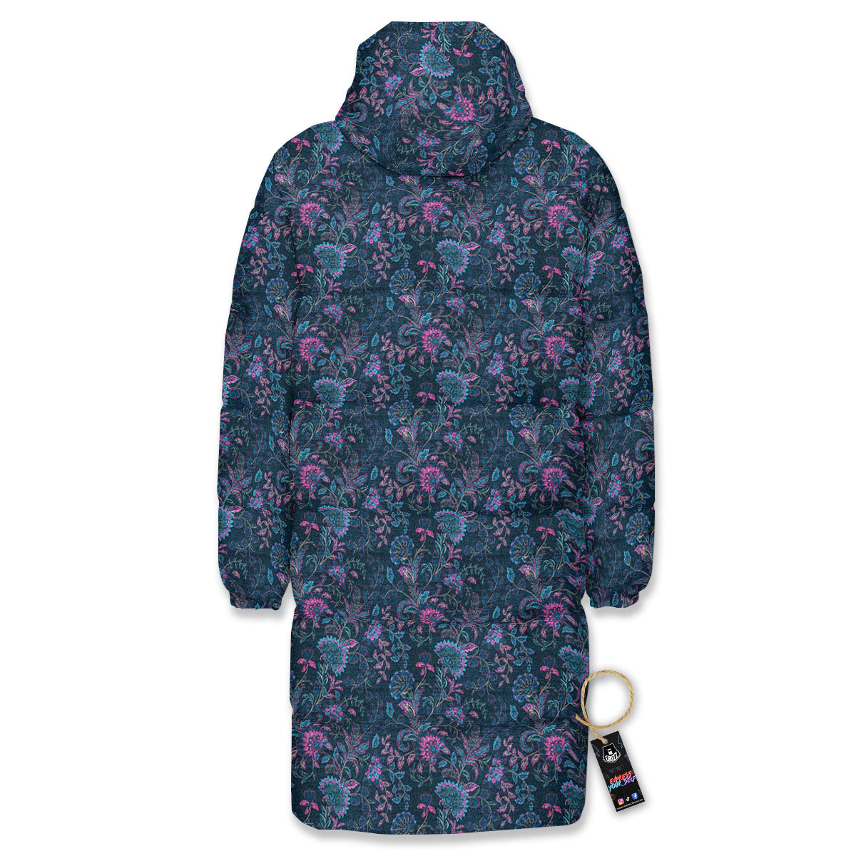 Flower Jeans Denim Print Pattern Long Down Jacket-grizzshop