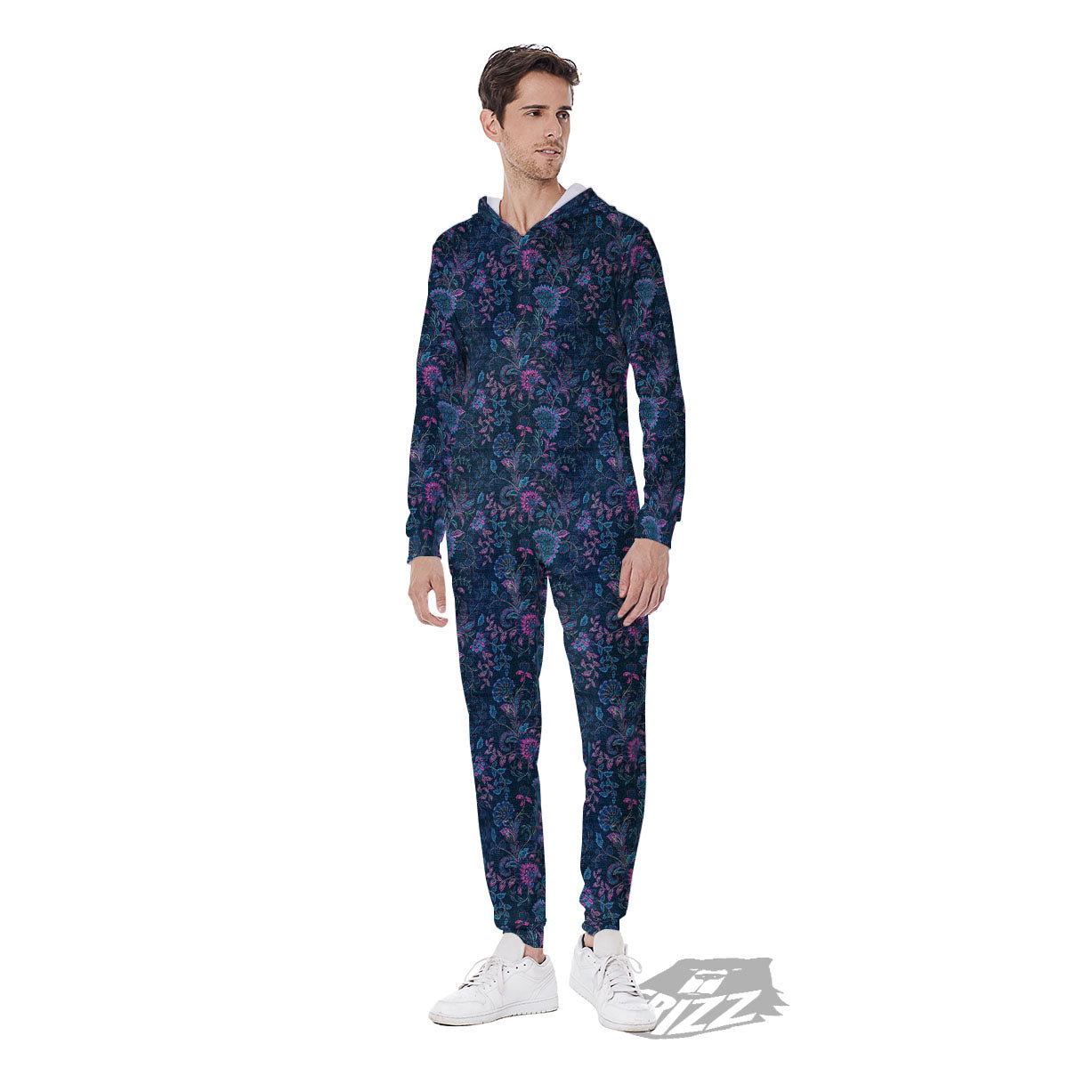 Flower Jeans Denim Print Pattern Men's Jumpsuit-grizzshop